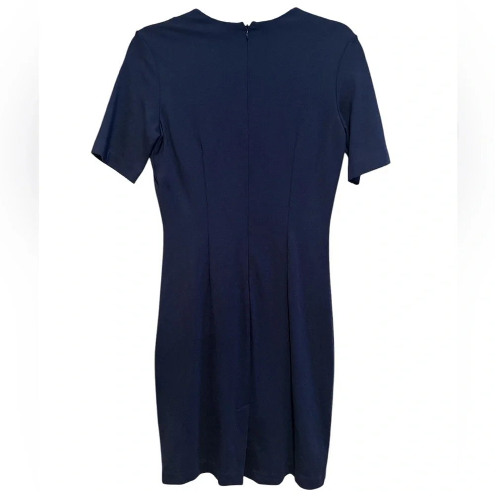 BROOKS BROTHERS VNECK SHORT SLEEVE NAVY BLUE PONTE FITTED CAREERWEAR DRESS 4